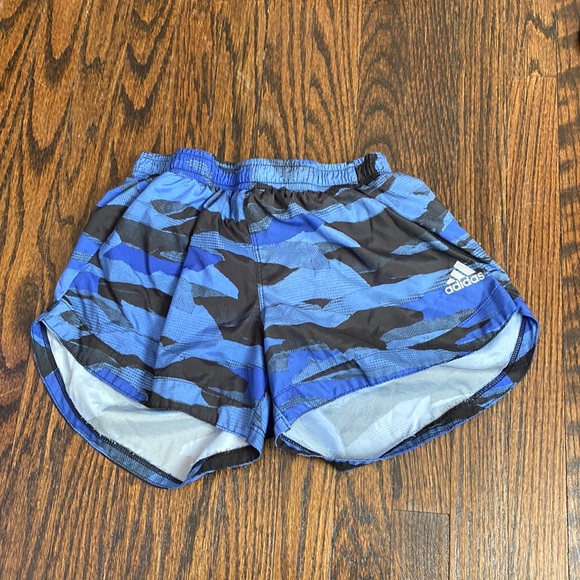 Adidas blue and black camo shorts, they are for kids and are size US 7 girls. - Picture 1 of 3